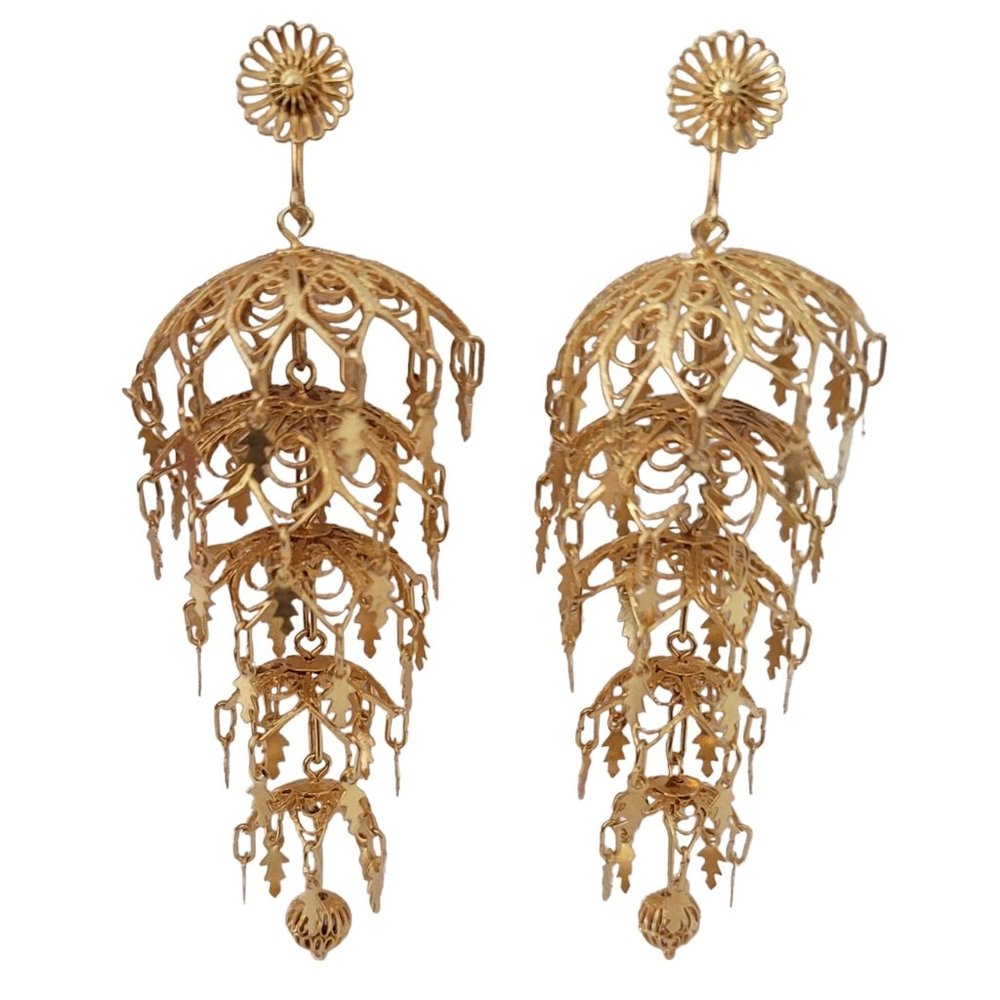 800 Silver Gold Vermeil, Tiered Chandelier Wedding Screw Back Earrings E71